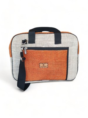 Sacoche Offiche toile cent pour cent chanvre Orange et Naturel - Le Canebier en Provence